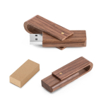Pen USB madeira de nogueira totalmente giratória personalização total cor madeira escura na caixa
