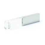 Pen USB de metal e vidro com luz LED ao ligar personalização total cor prateado