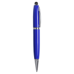 Caneta USB elegante ponteira táctil, tinta preta personalização total cor azul