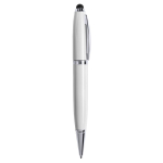 Caneta USB elegante ponteira táctil, tinta preta personalização total cor branco