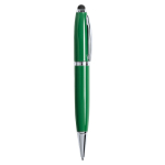 Caneta USB elegante ponteira táctil, tinta preta personalização total cor verde