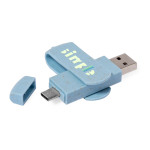 Pen USB dupla de cana de trigo com ligação Tipo-C personalização total cor azul