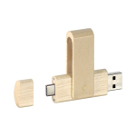 Pen drive giratória de madeira com USB Tipo-C personalização total cor madeira clara