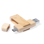 Pen drive giratória de madeira com USB Tipo-C personalização total cor madeira clara