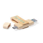 Pen drive giratória de madeira com USB Tipo-C personalização total cor madeira clara