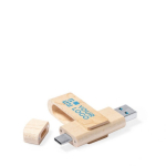 Pen drive giratória de madeira com USB Tipo-C personalização total cor madeira clara vista principal