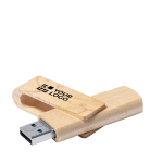 Pen drive giratória de madeira com USB Tipo-C personalização total vista principal
