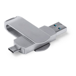 Pen USB giratória de metal com ligação Tipo-C personalização total cor prateado