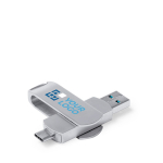 Pen USB giratória de metal com ligação Tipo-C personalização total cor prateado vista principal