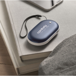 Aquecedor de mãos de alumínio com 3 níveis de calor 5000 mAh cor azul vista conjunto principal