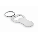 Porta-chaves abre-caricas de alumínio reciclado, ficha para carrinho cor prateado