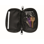 Estojo para chaves de rPET com fecho de correr e 5 anéis cor preto quarta vista