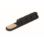 Organizador de cabos de silicone com detalhe de bambu cor preto