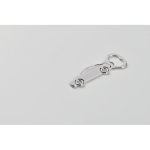 Abre-caricas de liga de zinco em forma de carro cor prateado mate vista fotografia quarta vista