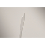 Caneta corporativa de plástico reciclado com tinta azul cor branco vista fotografia quinta vista