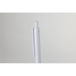 Caneta corporativa de plástico reciclado com tinta azul cor branco vista fotografia