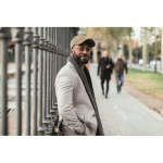 Boné de bombazine de 5 painéis com fecho ajustável 220 g/m2 cor bege segunda vista conjunto