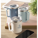 Caneca de parede dupla com tampa deslizante transparente 400 ml cor branco vista conjunto principal