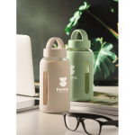 Garrafa de vidro borossilicato com manga de silicone 600 ml cor bege vista conjunto principal