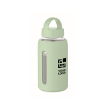 Garrafa de vidro borossilicato com manga de silicone 600 ml cor verde menta vista principal