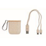 Conjunto de cabos em estojo com tampa de suporte para o telemóvel cor bege segunda vista