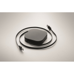 Cabo retráctil Tipo-C transferência de dados e suporte para telemóvel cor preto vista fotografia terceira vista