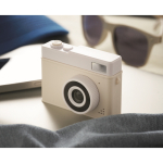 Câmara digital compacta com ecrã LCD 2'' recarregável cor bege vista conjunto