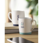 Caneca de cerâmica branca mate com base de silicone colorida 300 ml cor turquesa vista conjunto principal