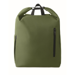 Mochila roll-top rPET para portátil com bolso lateral elástico 15'' cor verde militar terceira vista