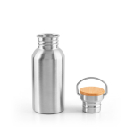 Garrafa de aço inoxidável com tampa de bambu com pega 580ml cor prateado mate