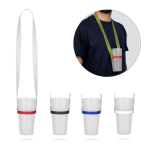 Lanyard de poliéster reciclado com porta-copo de silicone 2cm varias cores