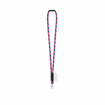 Lanyard tubular de poliamida com mosquetão e etiqueta sublimável cor rosa fluorescente