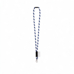 Lanyard tubular de poliamida com mosquetão e etiqueta sublimável cor branco/azul
