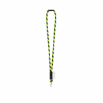 Lanyard tubular de poliamida com mosquetão e etiqueta sublimável cor verde fluorescente