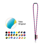 Lanyard tubular de poliamida com mosquetão e etiqueta sublimável varias cores