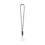 Lanyard tubular fabricado na Europa com mosquetão padrão cor branco/preto