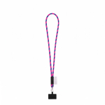 Lanyard tubular com mosquetão e suporte para telemóvel 6,5 x 4,1 cm cor rosa fluorescente