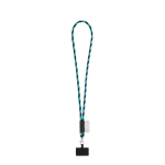 Lanyard tubular com mosquetão e suporte para telemóvel 6,5 x 4,1 cm cor ciano