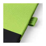 Caderno de rPET com detalhe de PU em baixo, folhas A5 pautadas sexta vista