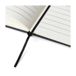 Caderno de rPET com detalhe de PU em baixo, folhas A5 pautadas nona vista