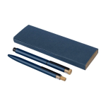 Conjunto de caneta de alumínio e roller, detalhes de bambu, tinta azul cor azul primeira vista