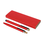 Conjunto de caneta de alumínio e roller, detalhes de bambu, tinta azul cor vermelho primeira vista