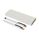 Conjunto de caneta de alumínio e roller, detalhes de bambu, tinta azul cor branco primeira vista