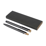 Conjunto de caneta de alumínio e roller, detalhes de bambu, tinta azul cor cinzento-escuro primeira vista