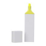 Marcador de plástico com corpo branco e detalhe colorido primeira vista