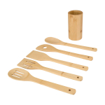 Conjunto de 5 espátulas de cozinha com suporte de bambu cor madeira terceira vista