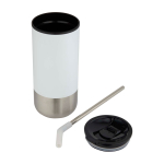 Copo isolante com palhinha de aço e ponta de silicone 480 ml cor branco terceira vista