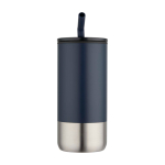 Copo isolante com palhinha de aço e ponta de silicone 480 ml cor azul-marinho segunda vista frontal