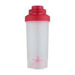 Garrafa em plástico PP com bola misturadora e marcações 700 ml cor vermelho segunda vista frontal