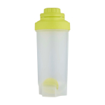 Garrafa em plástico PP com bola misturadora e marcações 700 ml cor verde-lima segunda vista frontal